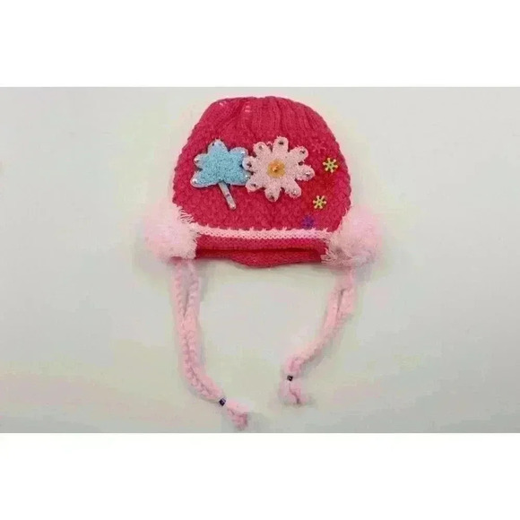 HAND knitted girl hat with knitted applique with beads for 3-6 year old. NEW. - Picture 2 of 8